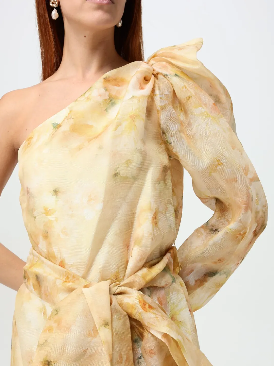 Abito a monospalla Zimmermann in lino e seta