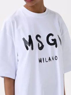 Abito a t-shirt in cotone con maxi logo MSGM