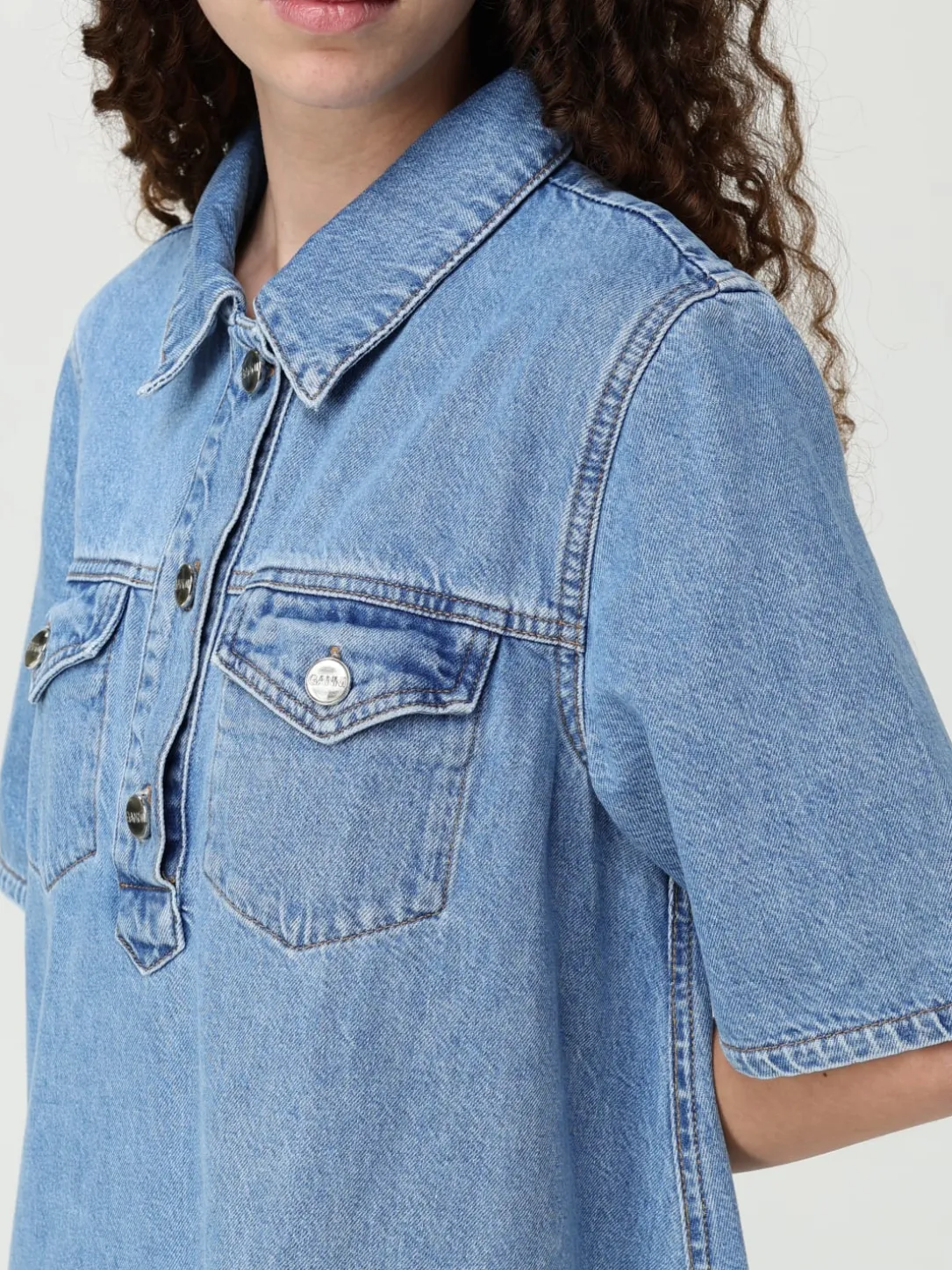 Abito chemisier Ganni in denim di cotone organico