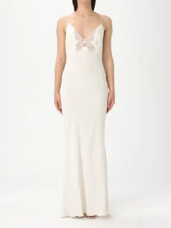 Abito lungo Twinset in raso con ricami farfalla