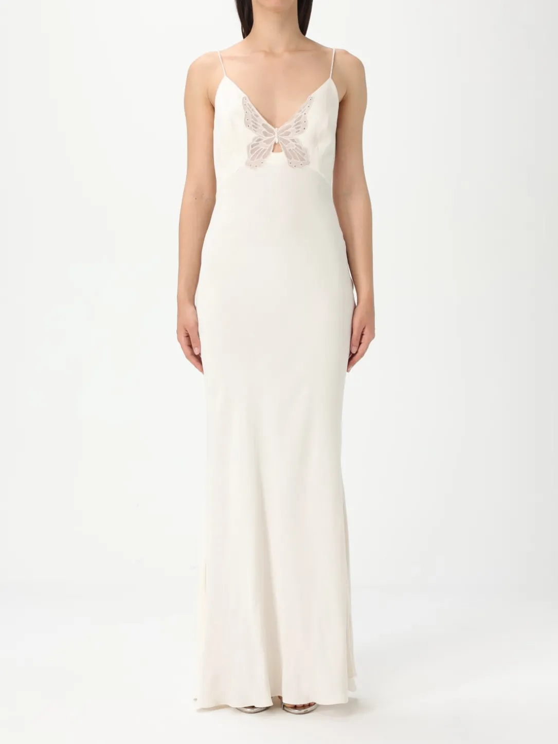 Abito lungo Twinset in raso con ricami farfalla