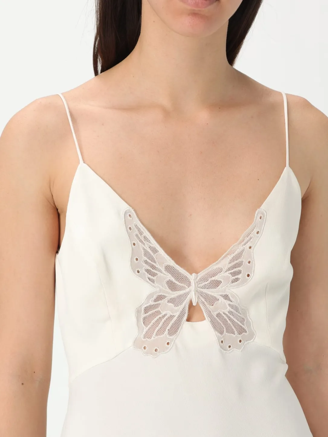 Abito lungo Twinset in raso con ricami farfalla