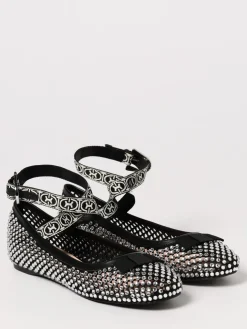 Ballerina Beatrix Coccinelle in pelle e mesh a rete con strass all over