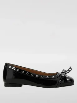 Ballerina Eyelet Bow Ganni in pelle sintetica con occhielli metallici e fiocco