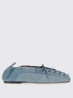 Ballerina Ganni in denim di cotone con strass applicati