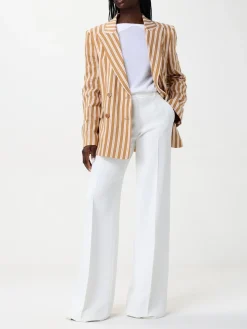 Blazer doppiopetto Alberta Ferretti in misto lino a righe