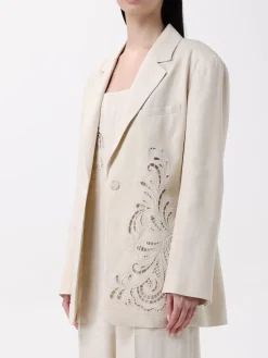 Blazer Twinset in misto lino con inserti in pizzo