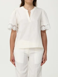 Blusa Twinset in cotone stretch con inserti in pizzo