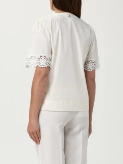 Blusa Twinset in cotone stretch con inserti in pizzo