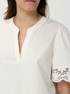 Blusa Twinset in cotone stretch con inserti in pizzo