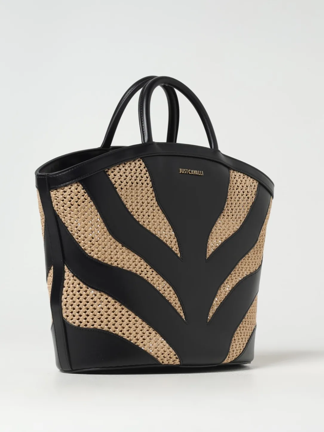 Borsa a mano in pelle e rafia Just Cavalli