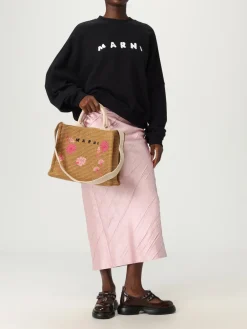Borsa a mano Tote in rafia con fiori Marni