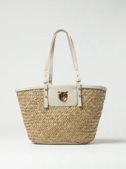 Borsa a secchiello in rafia Pinko
