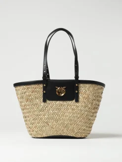 Borsa a secchiello in rafia Pinko