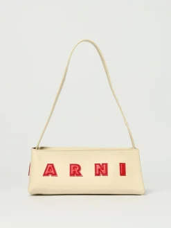 Borsa a spalla in pelle di vitello con logo Marni
