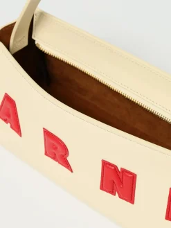 Borsa a spalla in pelle di vitello con logo Marni