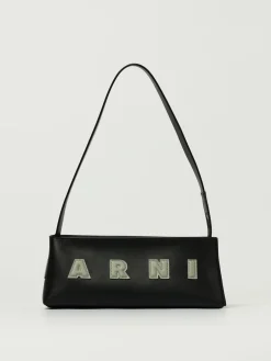 Borsa a spalla in pelle di vitello con logo Marni