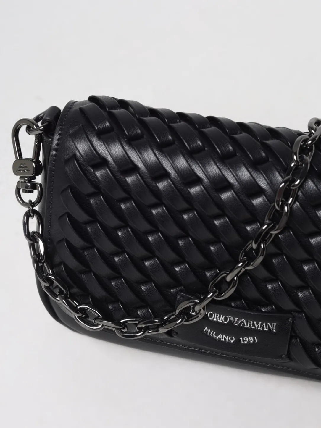 Borsa a spalla in pelle intrecciata Emporio Armani