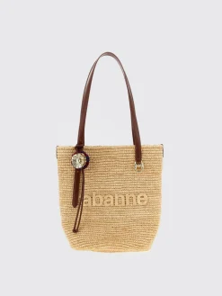 Borsa a spalla in rafia con logo Rabanne