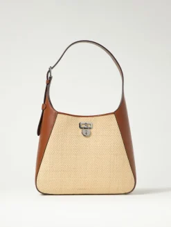 Borsa a spalla Lauren Ralph Lauren in pelle e rafia