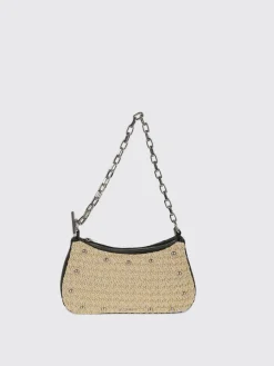 Borsa a spalla T-Bar Mini Pouch in pelle e rafia McQueen