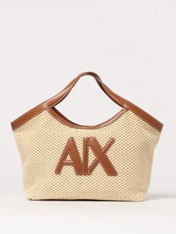 Borsa Armani Exchange in rafia e pelle sintetica