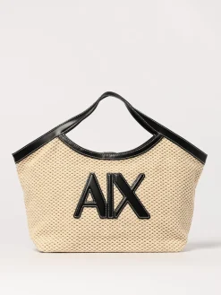 Borsa Armani Exchange in rafia e pelle sintetica