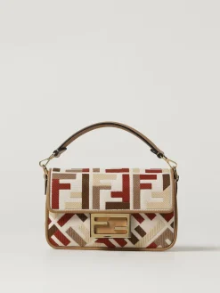Borsa Baguette Mini Fendi in canvas con monogram FF ricamato