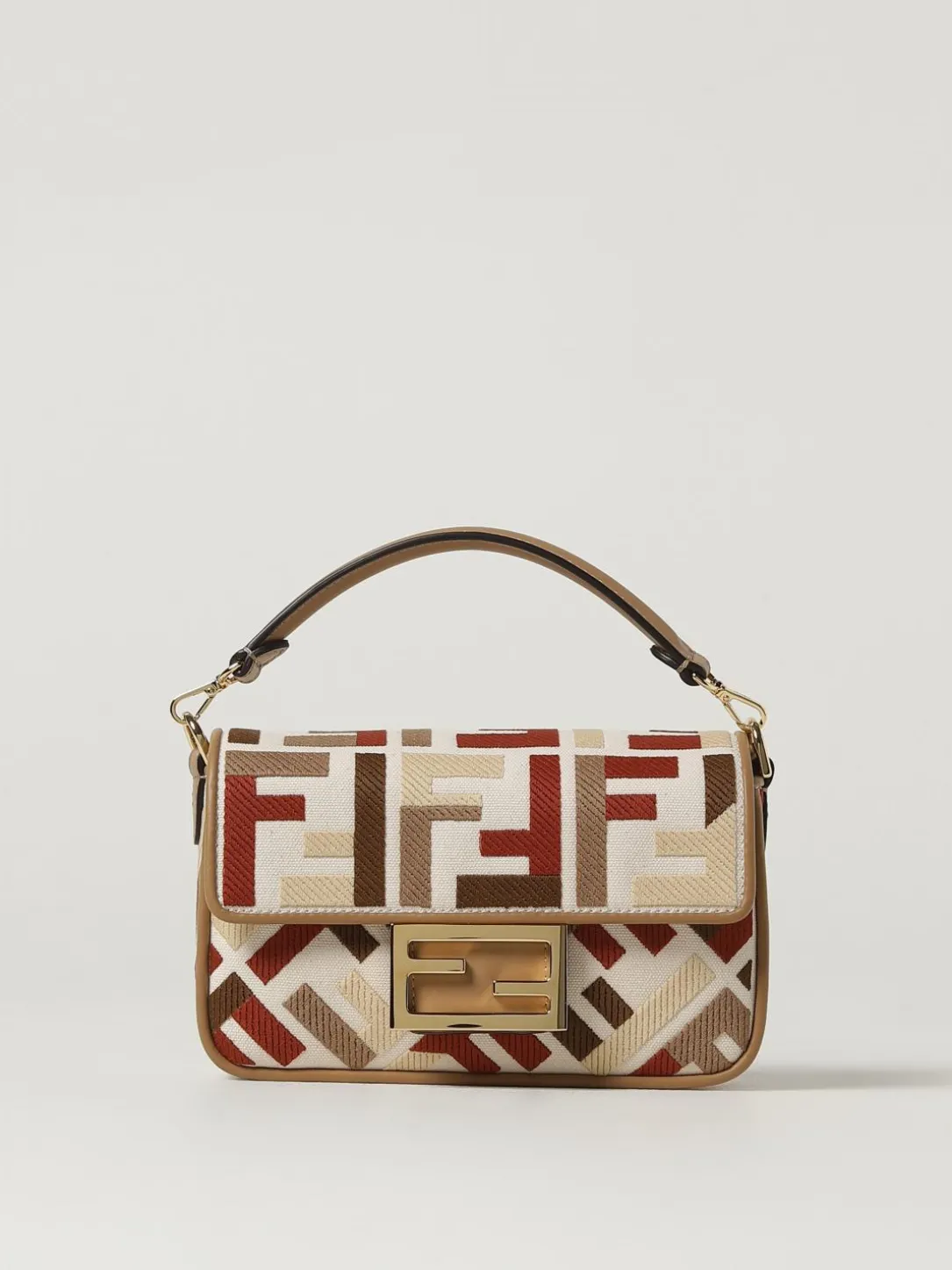 Borsa Baguette Mini Fendi in canvas con monogram FF ricamato