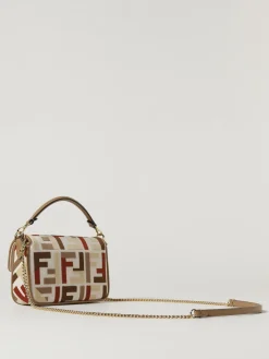 Borsa Baguette Mini Fendi in canvas con monogram FF ricamato