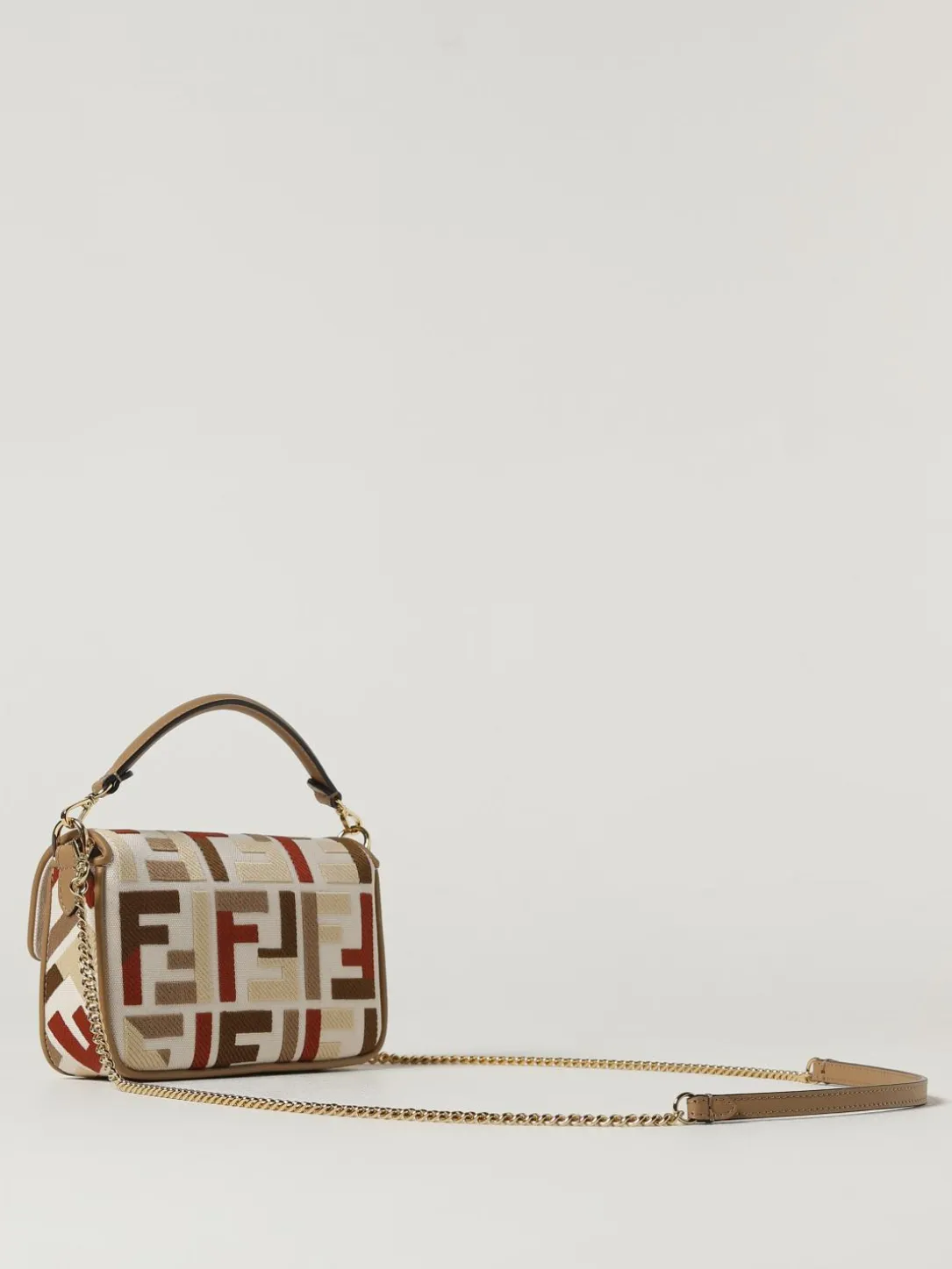 Borsa Baguette Mini Fendi in canvas con monogram FF ricamato