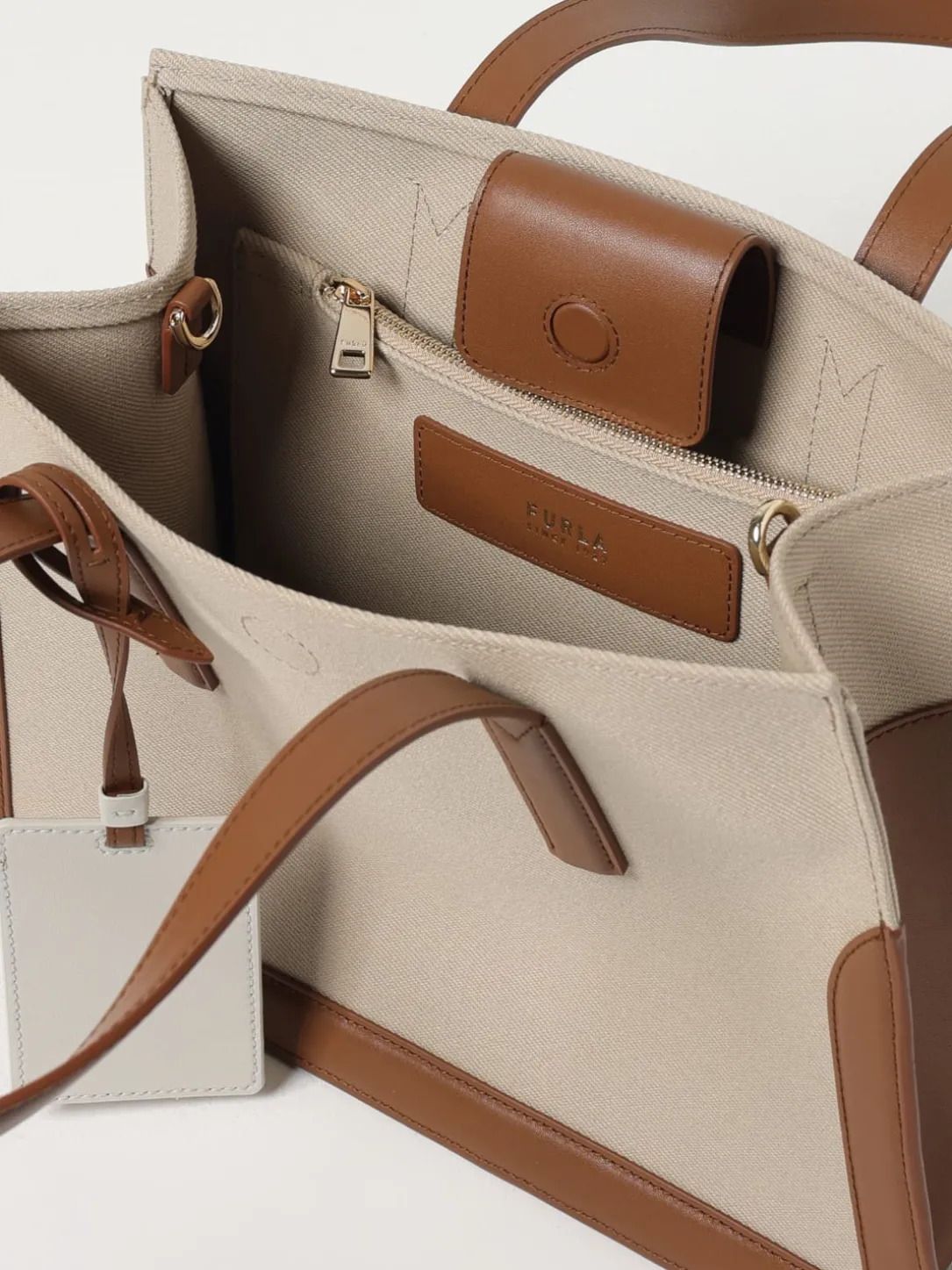 Borsa Baia Medium Furla in canvas di cotone e pelle