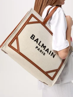 Borsa B-Army Balmain in canvas e pelle con logo ricamato