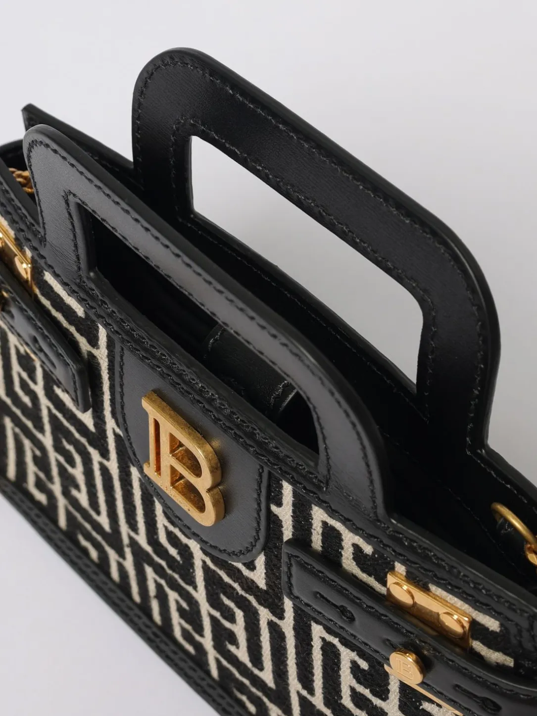 Borsa B-Buzz Balmain in pelle e canvas jacquard