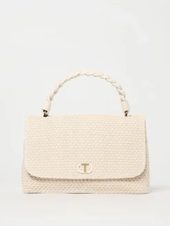 Borsa Breid Twinset in rafia e pelle intrecciata