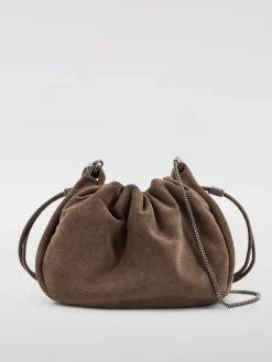Borsa Bucket Mellow Brunello Cucinelli in camoscio con Precious Chain