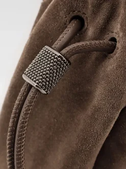 Borsa Bucket Mellow Brunello Cucinelli in camoscio con Precious Chain