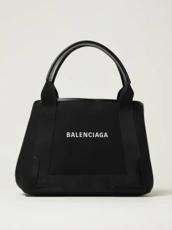 Borsa Cabas Navy S Balenciaga in canvas con logo stampato