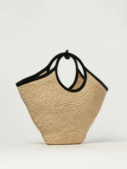 Borsa Courrèges in rafia intrecciata e pelle