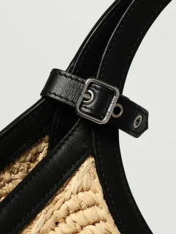 Borsa Courrèges in rafia intrecciata e pelle