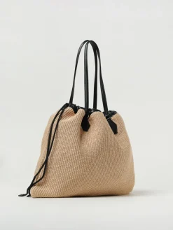 Borsa Drawstring Tote L Jimmy Choo in rafia e pelle