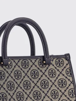 Borsa East-West T Monogram Tory Burch in misto cotone jacquard e pelle
