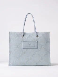 Borsa Elisabetta Franchi in rafia con logo jacquard