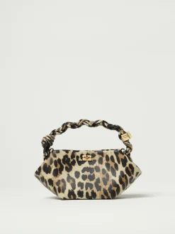 Borsa Ganni in canvas di cotone stampa animalier