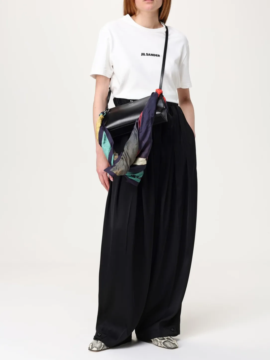 Borsa Goji Jil Sander in pelle palmellata con manico di foulard