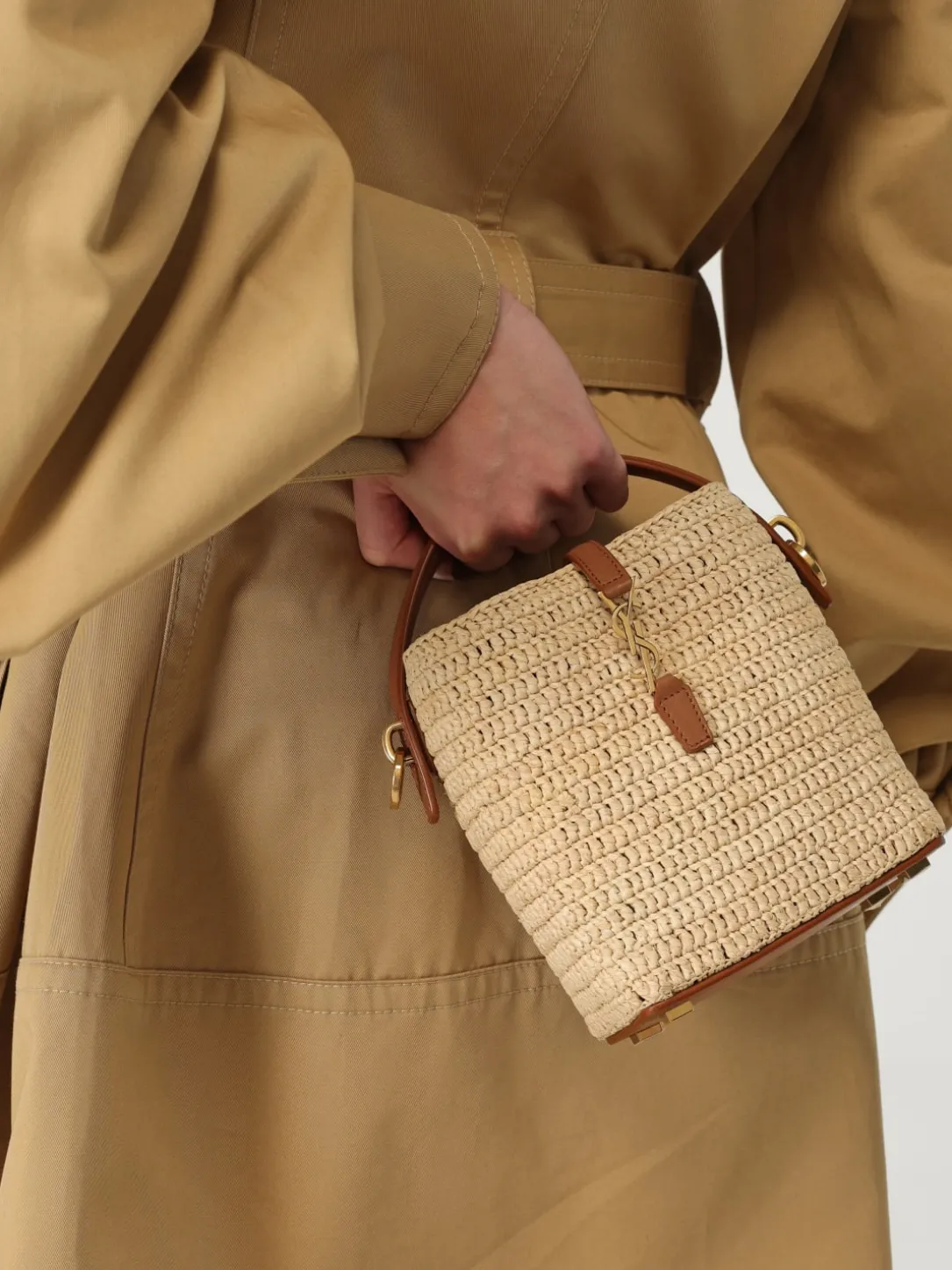 Borsa Le 37 Mini Saint Laurent in rafia crochet e pelle