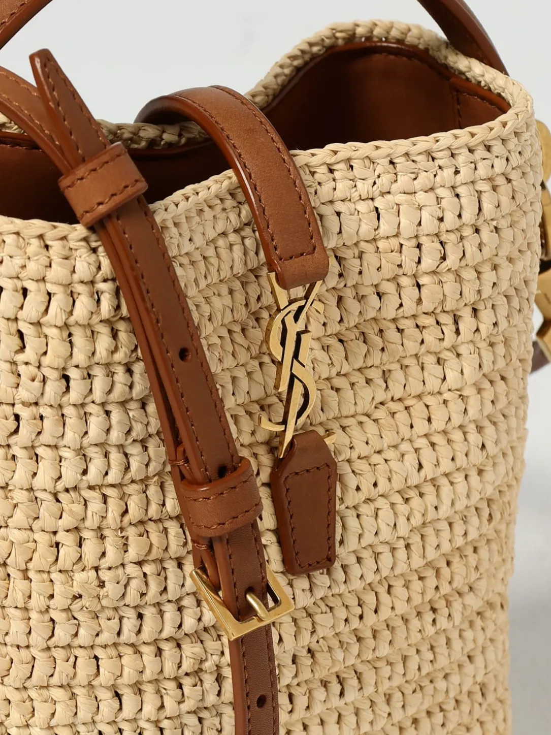 Borsa Le 37 Mini Saint Laurent in rafia crochet e pelle