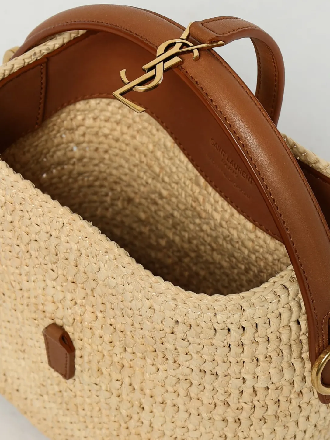 Borsa Le 37 Mini Saint Laurent in rafia crochet e pelle