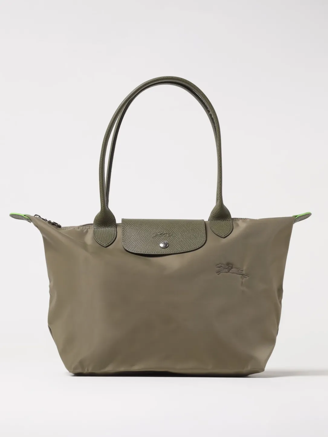 Borsa Le Pliage Green M Longchamp in nylon riciclato e pelle