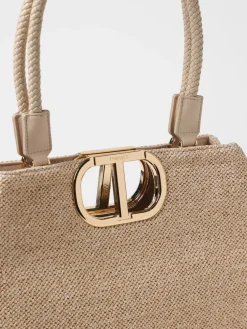 Borsa Lila Twinset in tessuto e rafia intrecciata